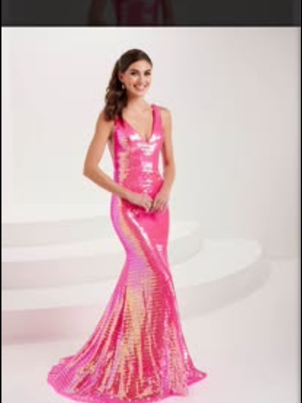 Sequin V-Neck Mermaid Evening Dress - Pink